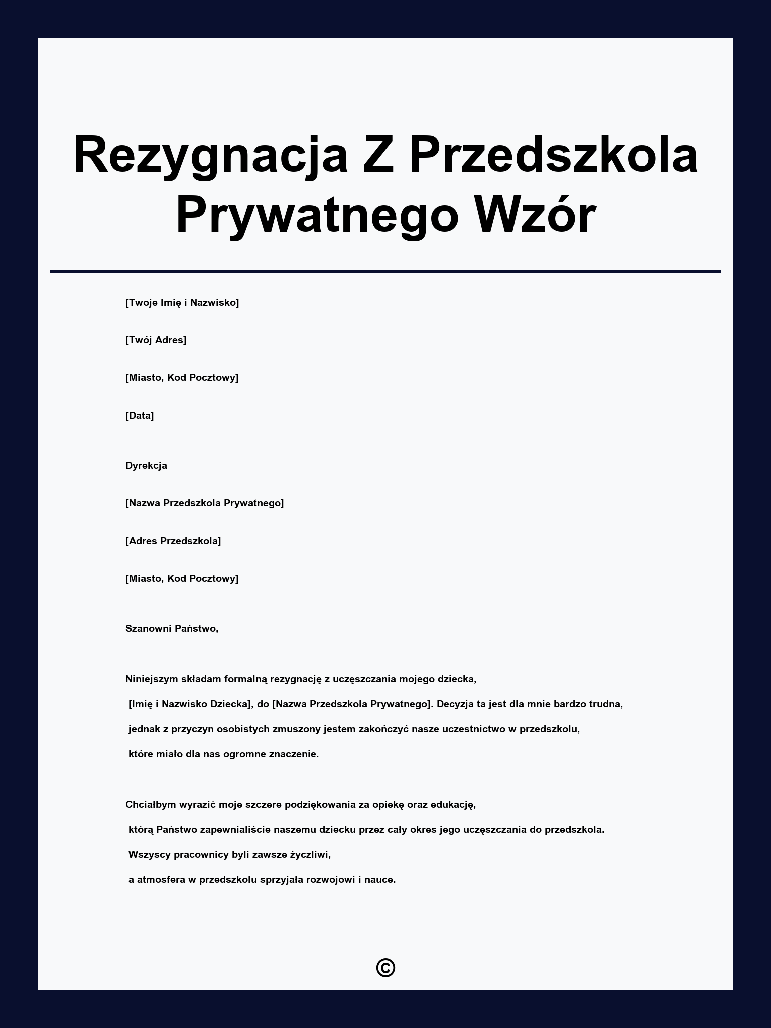 Rezygnacja Z Przedszkola Prywatnego Wzór
