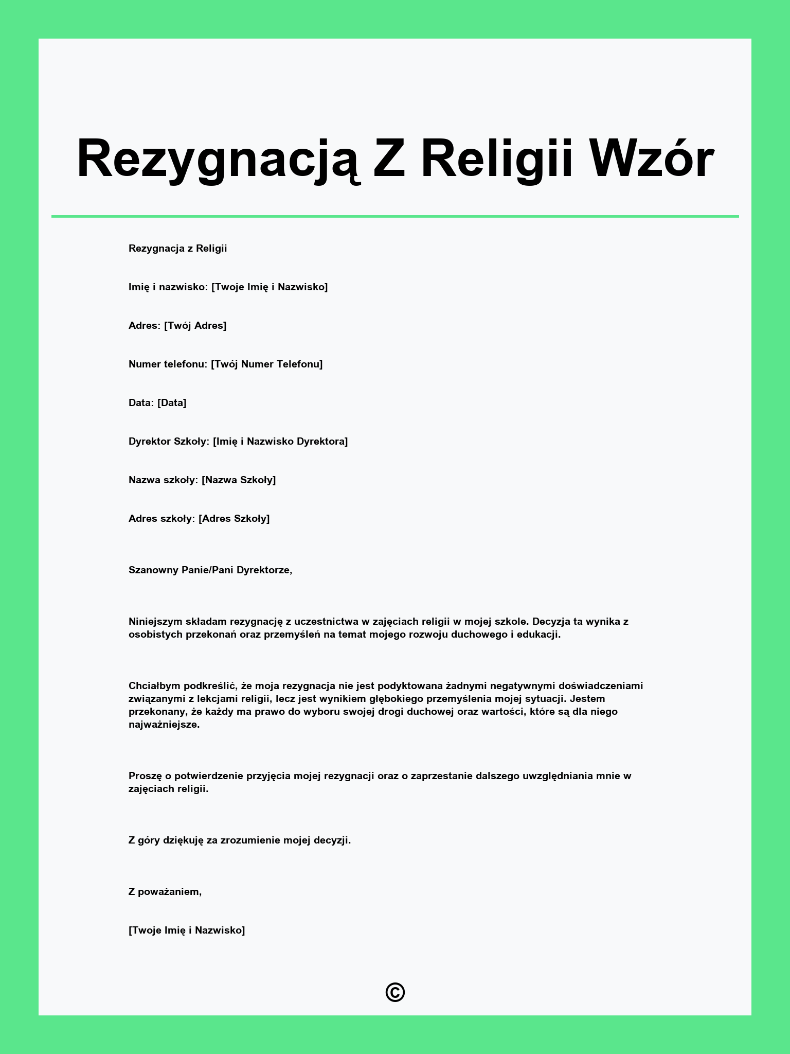 Rezygnacją Z Religii Wzór
