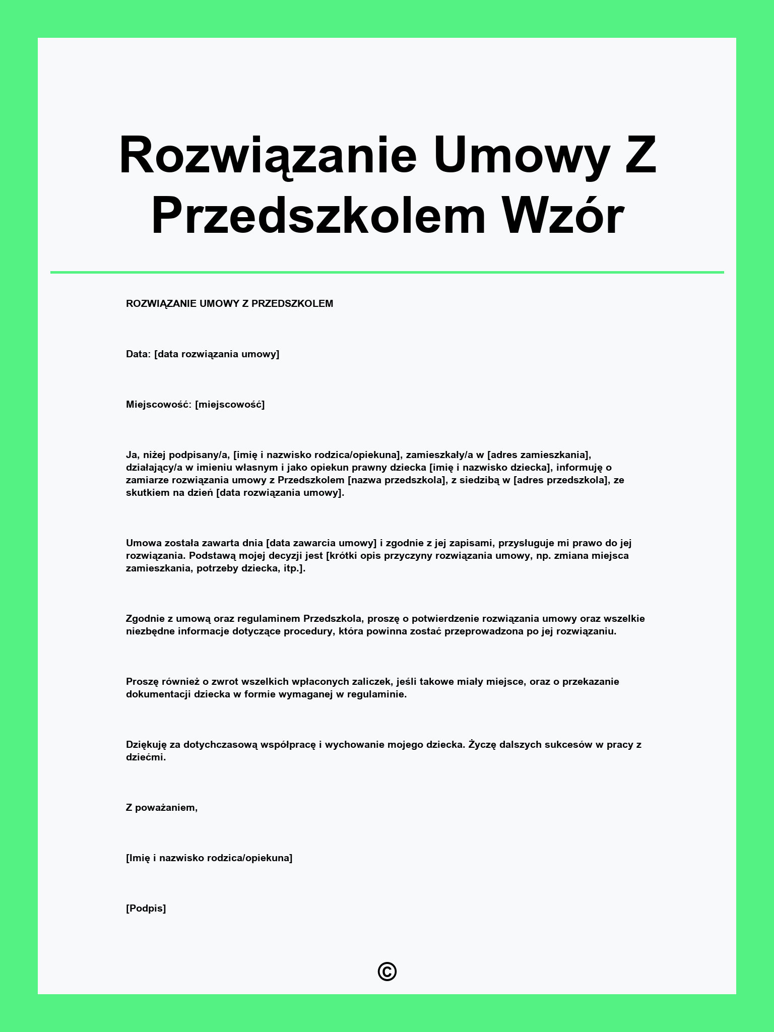 Rozwiązanie Umowy Z Przedszkolem Wzór