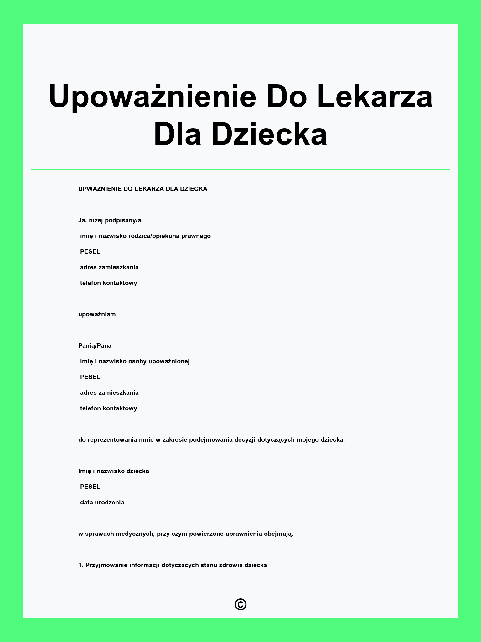 Upoważnienie Do Lekarza Dla Dziecka