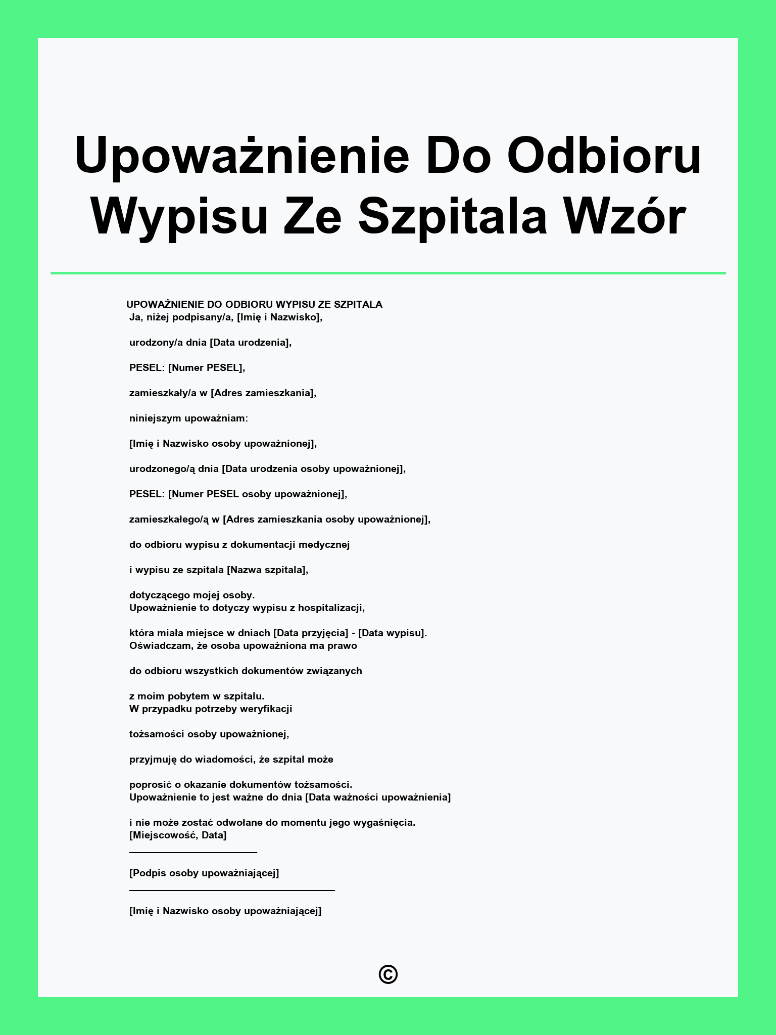 Upoważnienie Do Odbioru Wypisu Ze Szpitala Wzór