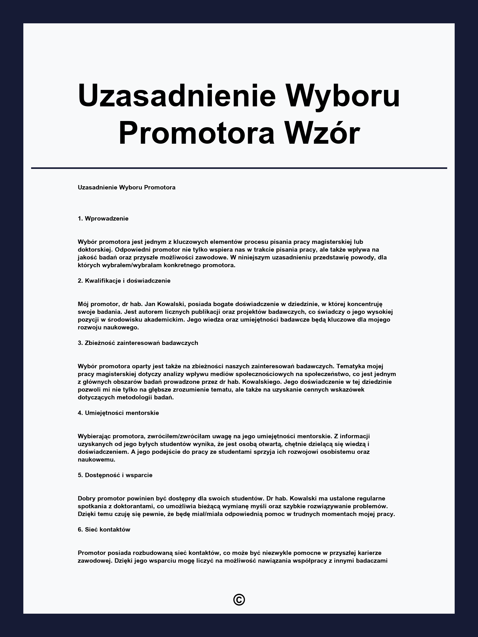 Uzasadnienie Wyboru Promotora Wzór