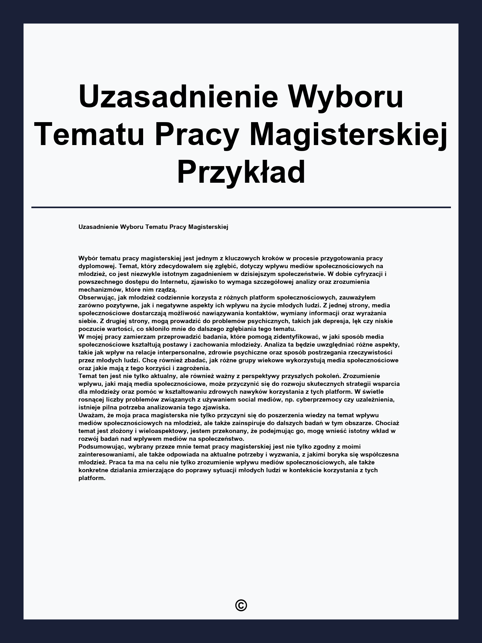 Uzasadnienie Wyboru Tematu Pracy Magisterskiej Przykład