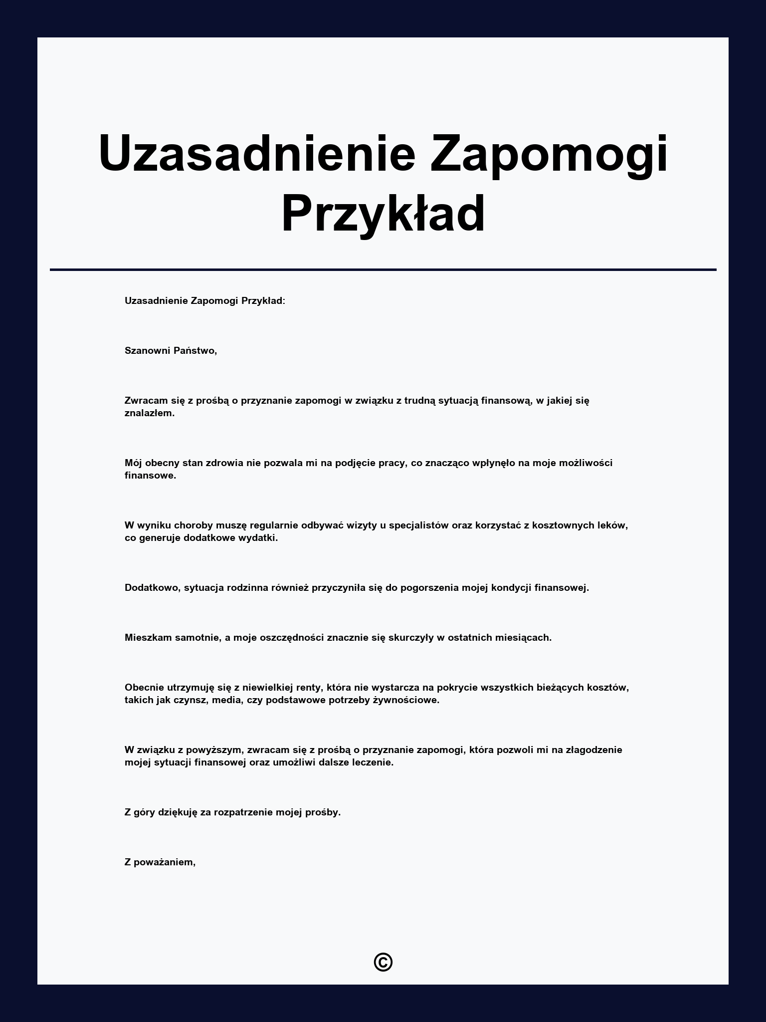 Uzasadnienie Zapomogi Przykład
