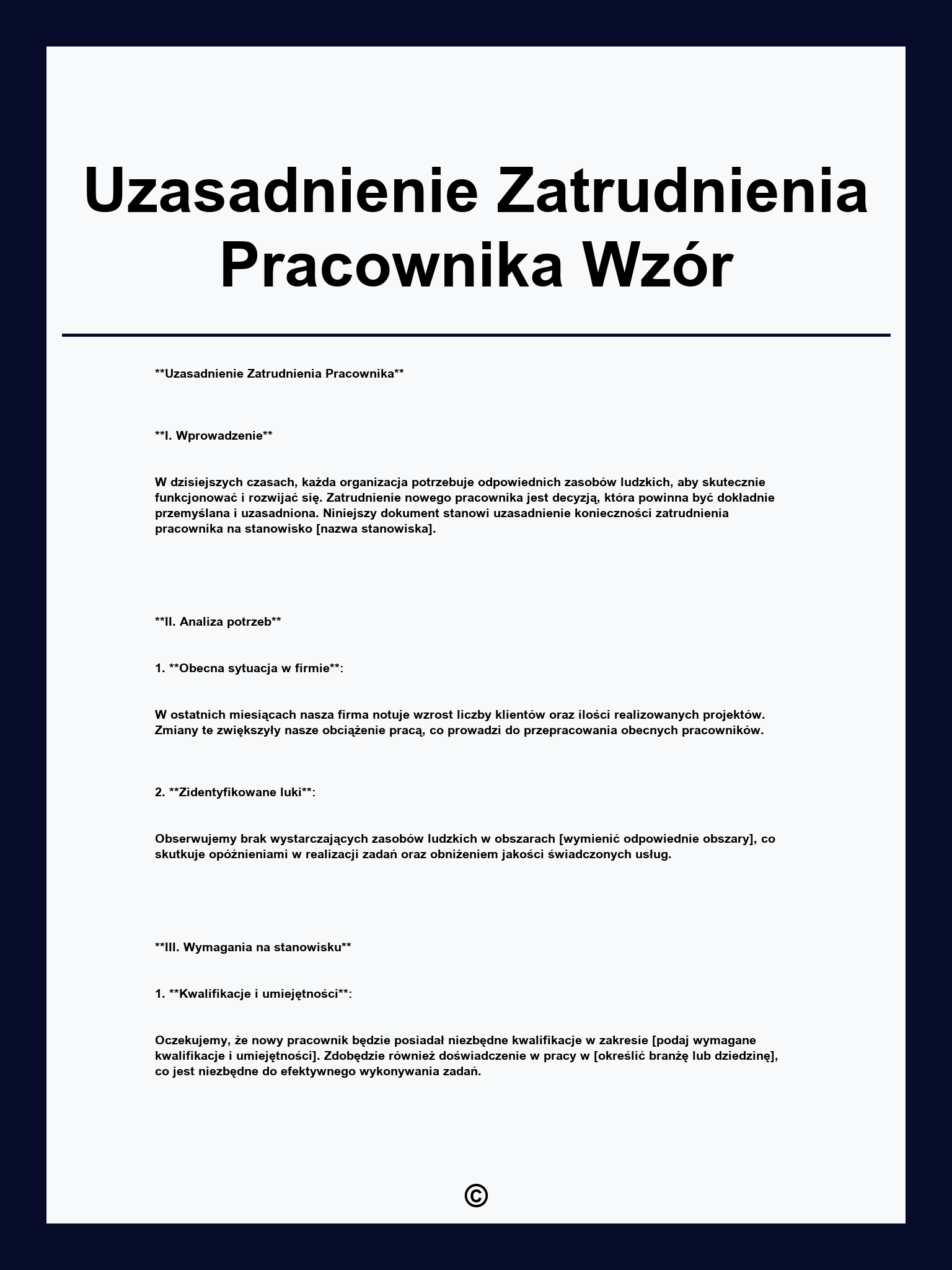 Uzasadnienie Zatrudnienia Pracownika Wzór