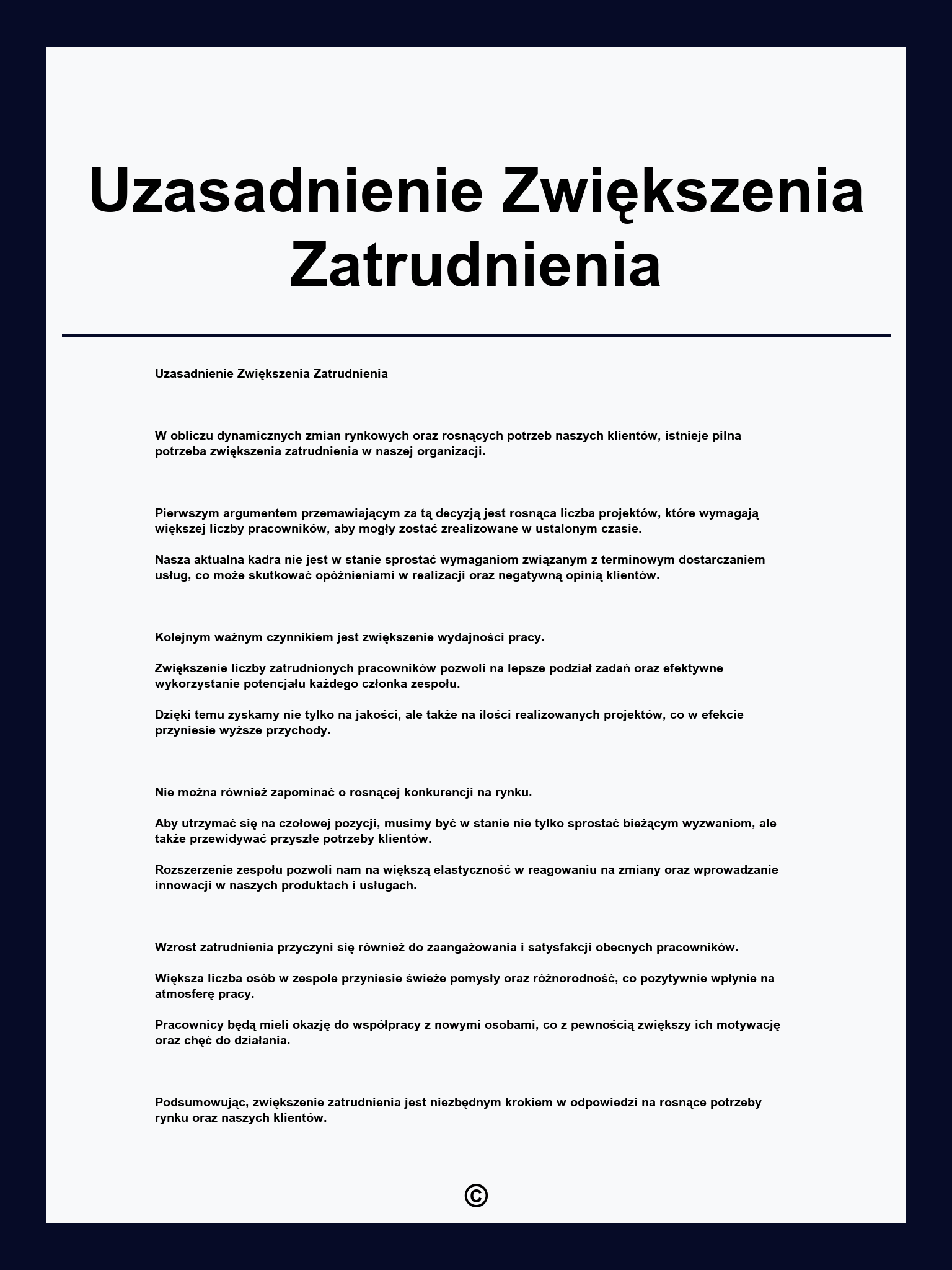 Uzasadnienie Zwiększenia Zatrudnienia