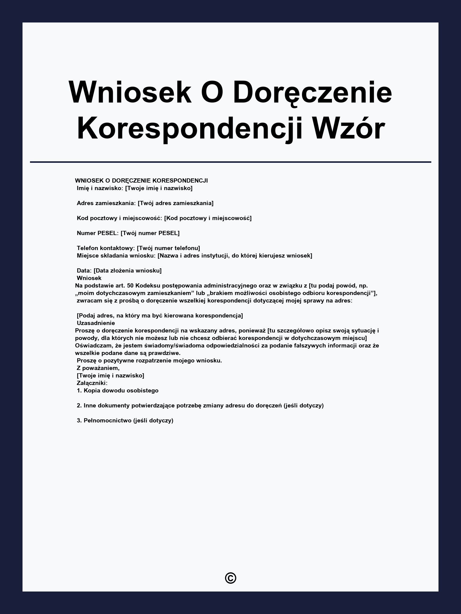 Wniosek O Doręczenie Korespondencji Wzór