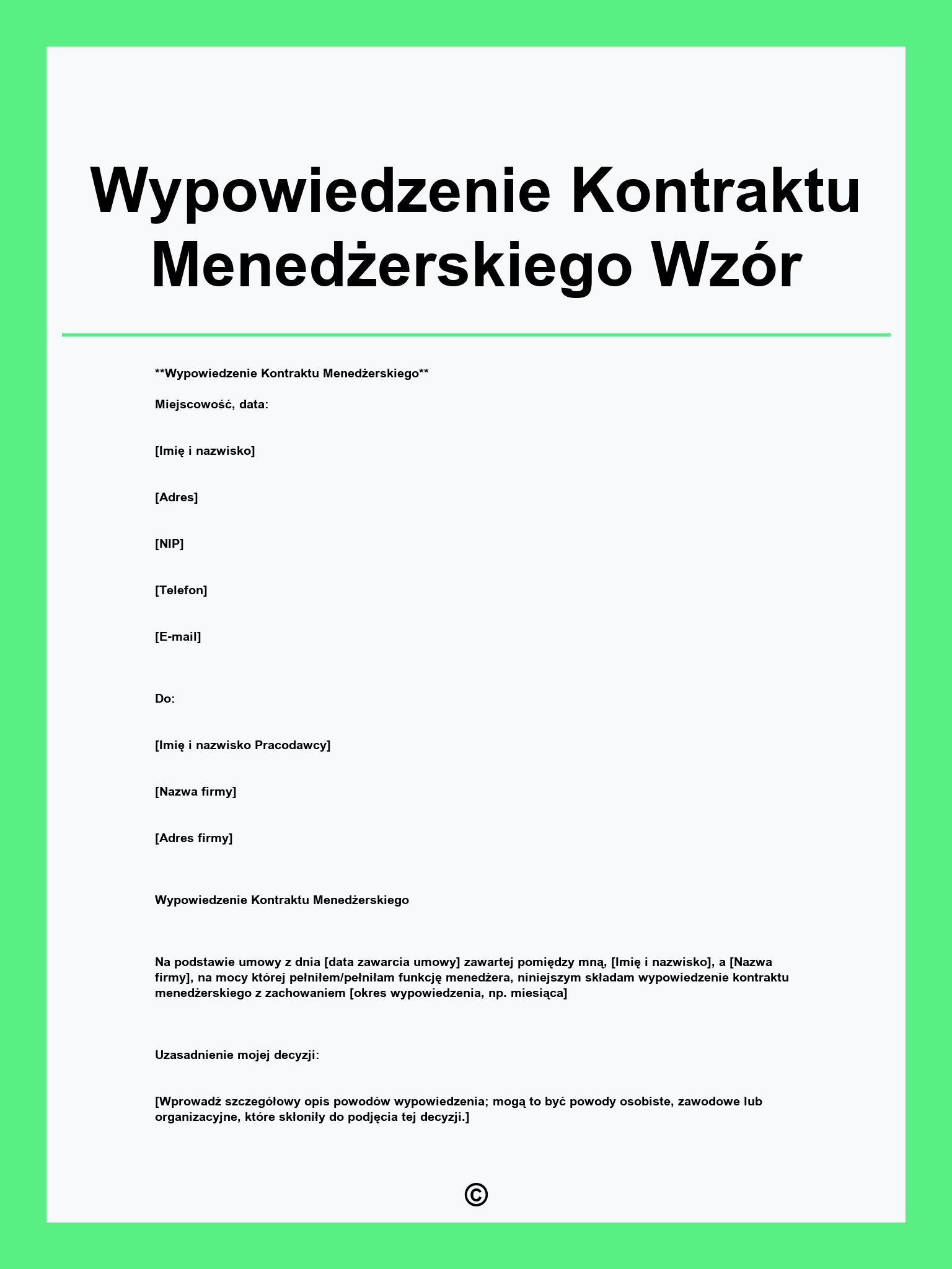 Wypowiedzenie Kontraktu Menedżerskiego Wzór