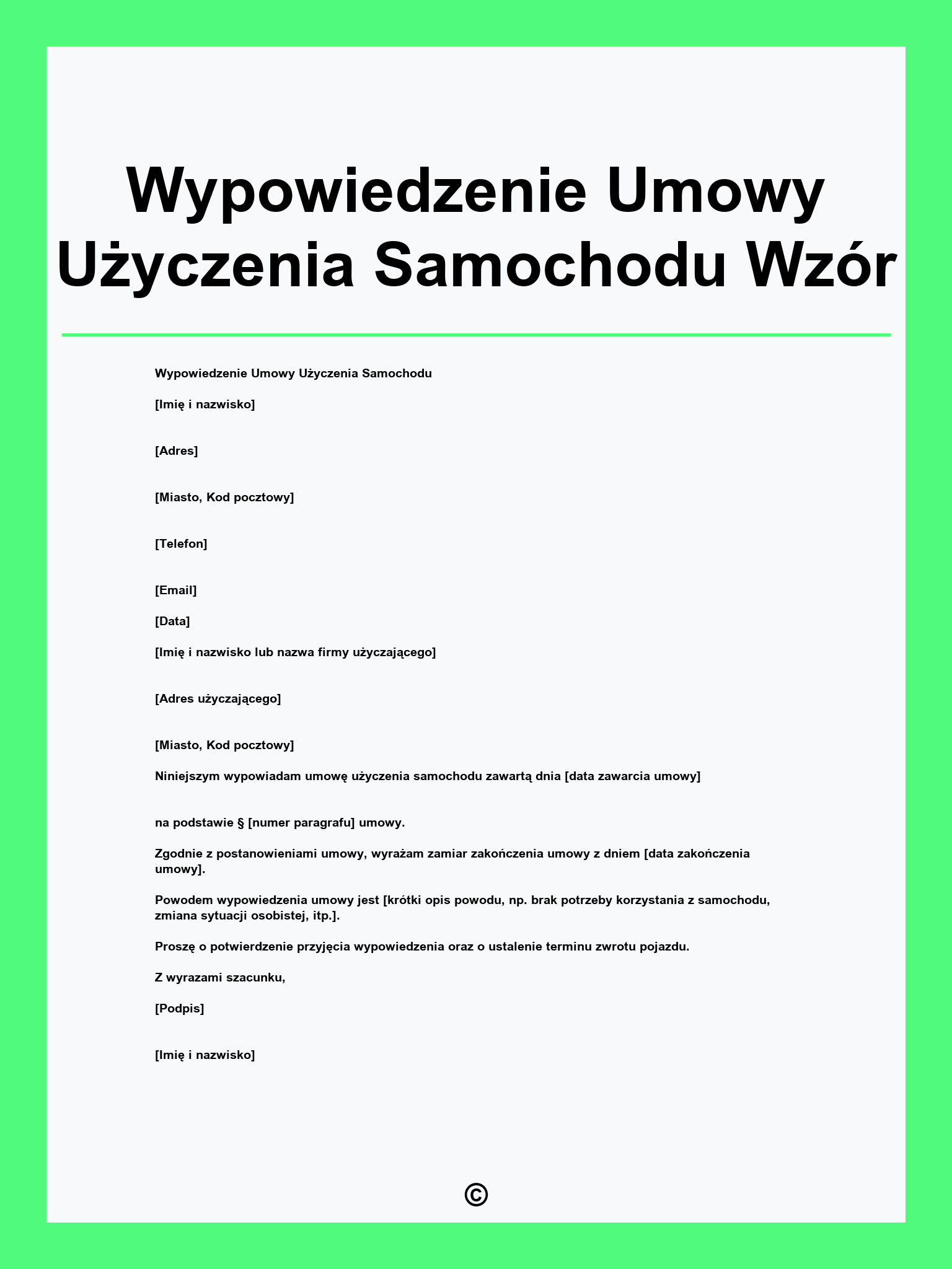 Wypowiedzenie Umowy Użyczenia Samochodu Wzór