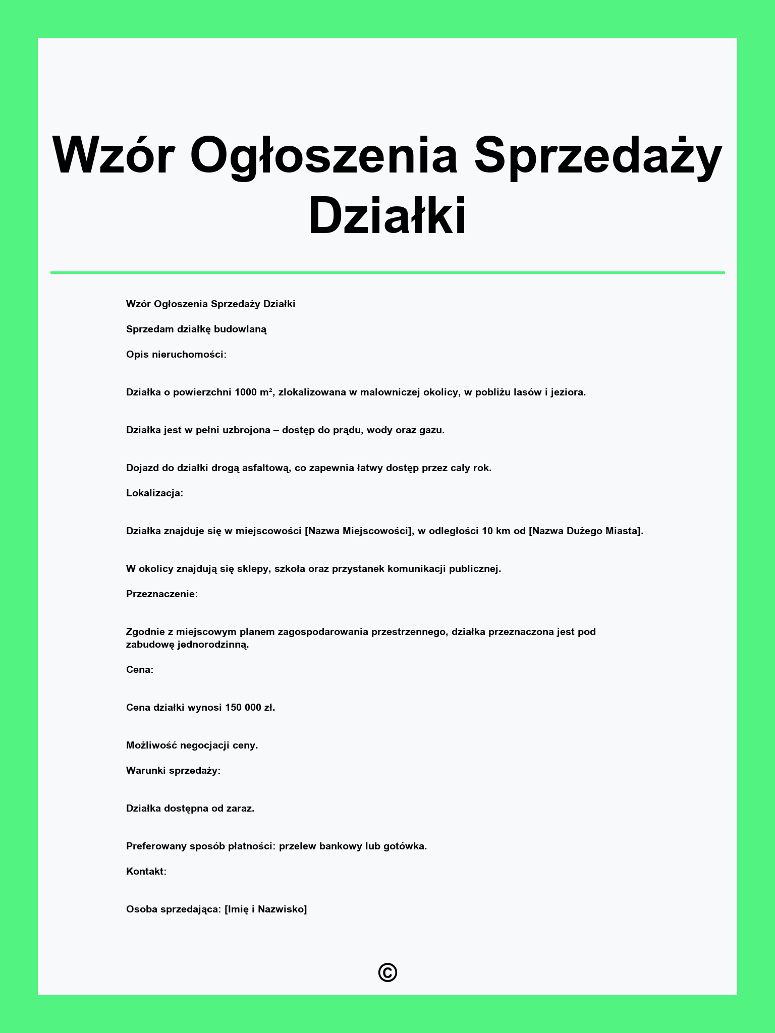 Wzór Ogłoszenia Sprzedaży Działki