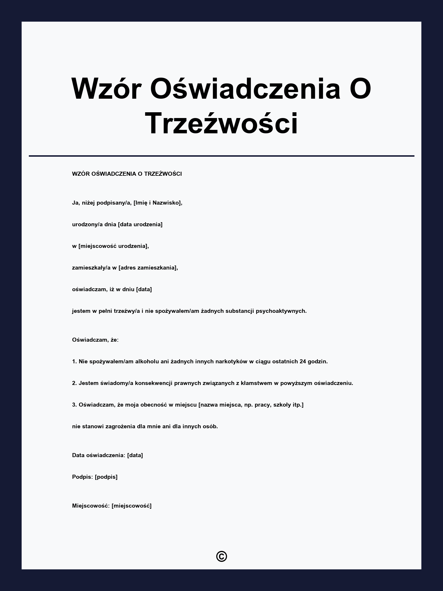 Wzór Oświadczenia O Trzeźwości