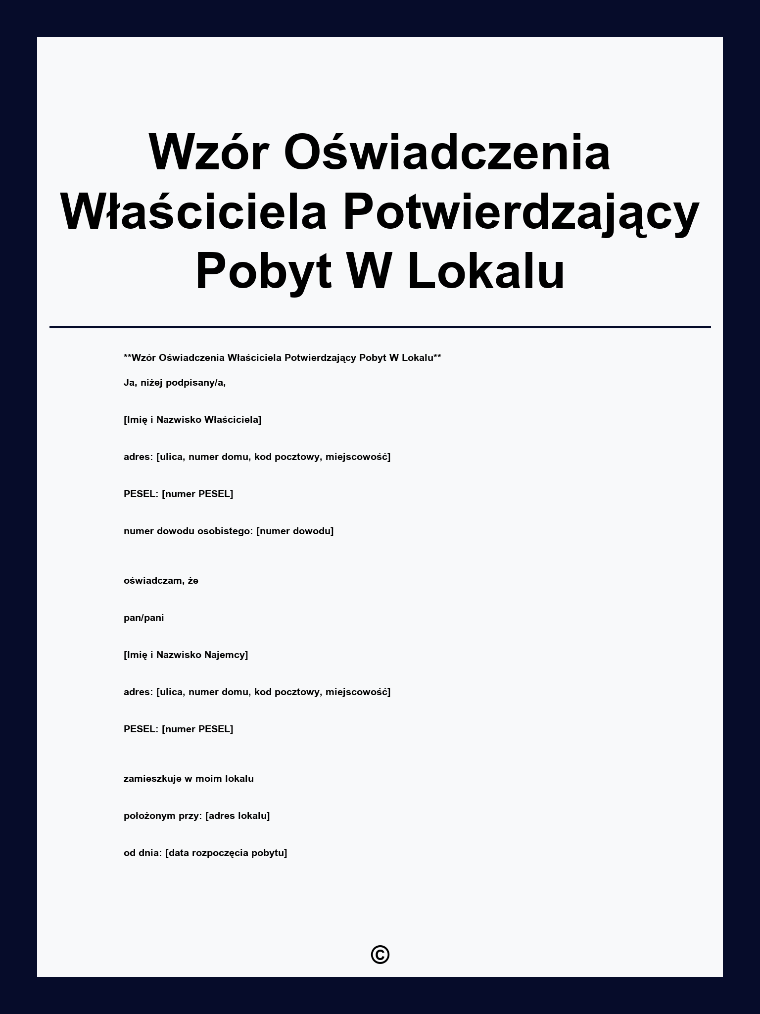 Wzór Oświadczenia Właściciela Potwierdzający Pobyt W Lokalu