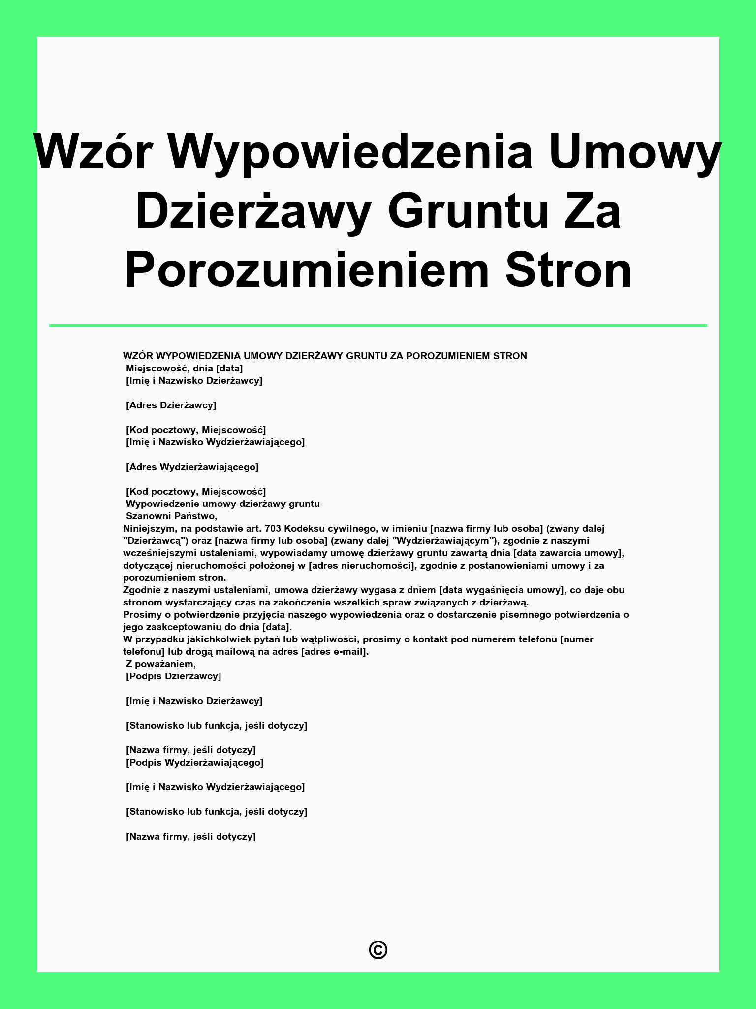 Wzór Wypowiedzenia Umowy Dzierżawy Gruntu Za Porozumieniem Stron