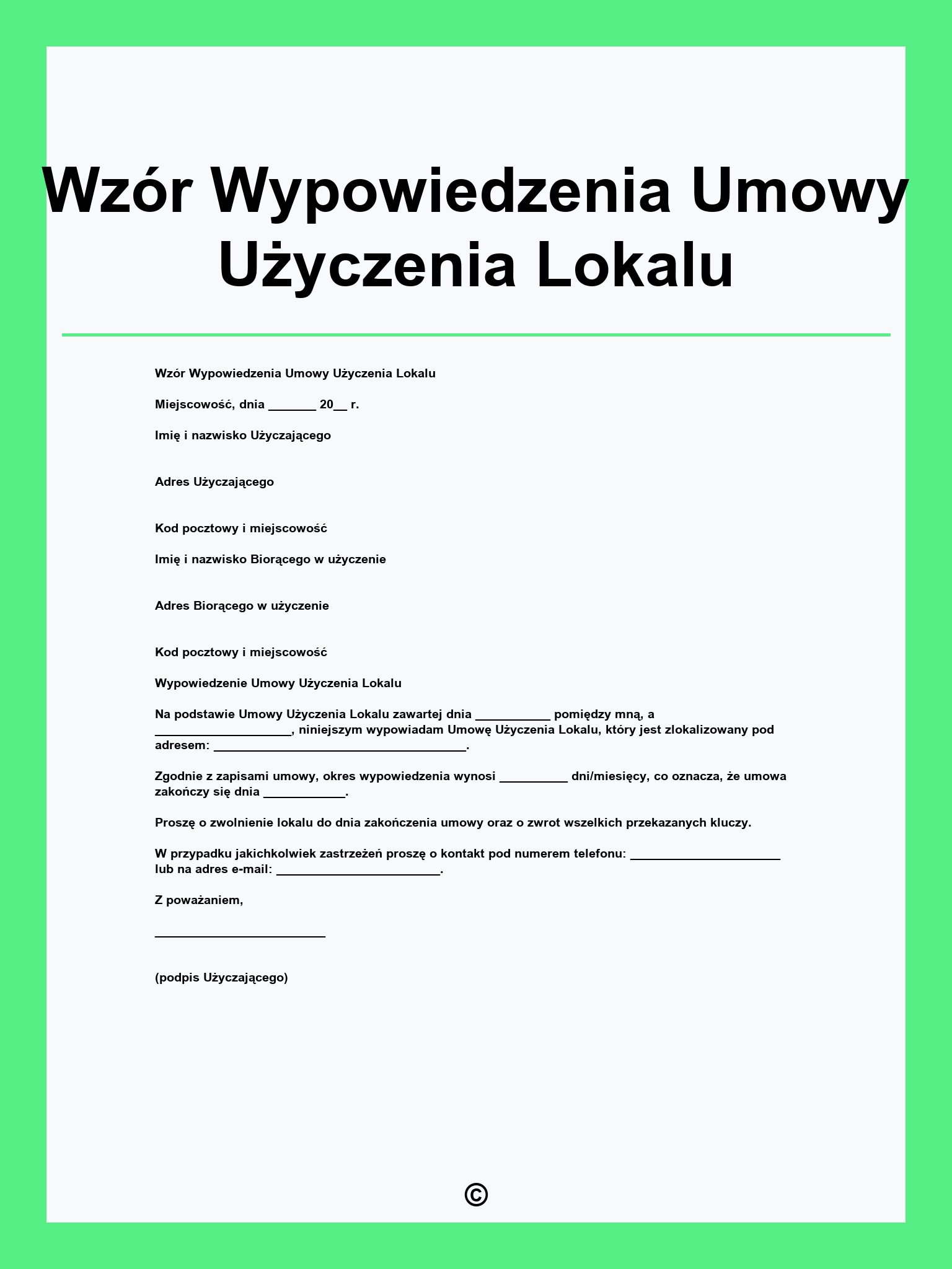 Wzór Wypowiedzenia Umowy Użyczenia Lokalu