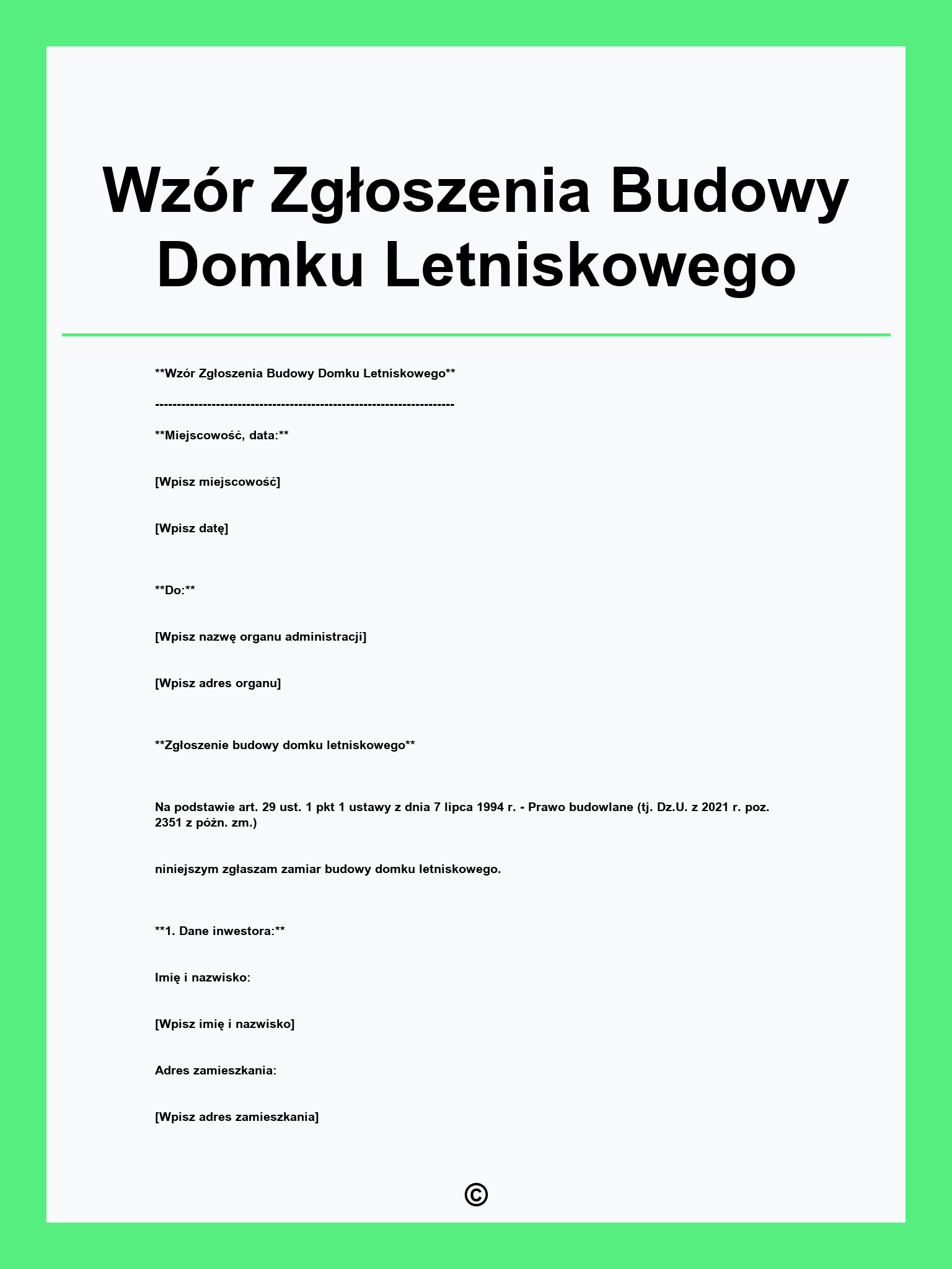 Wzór Zgłoszenia Budowy Domku Letniskowego