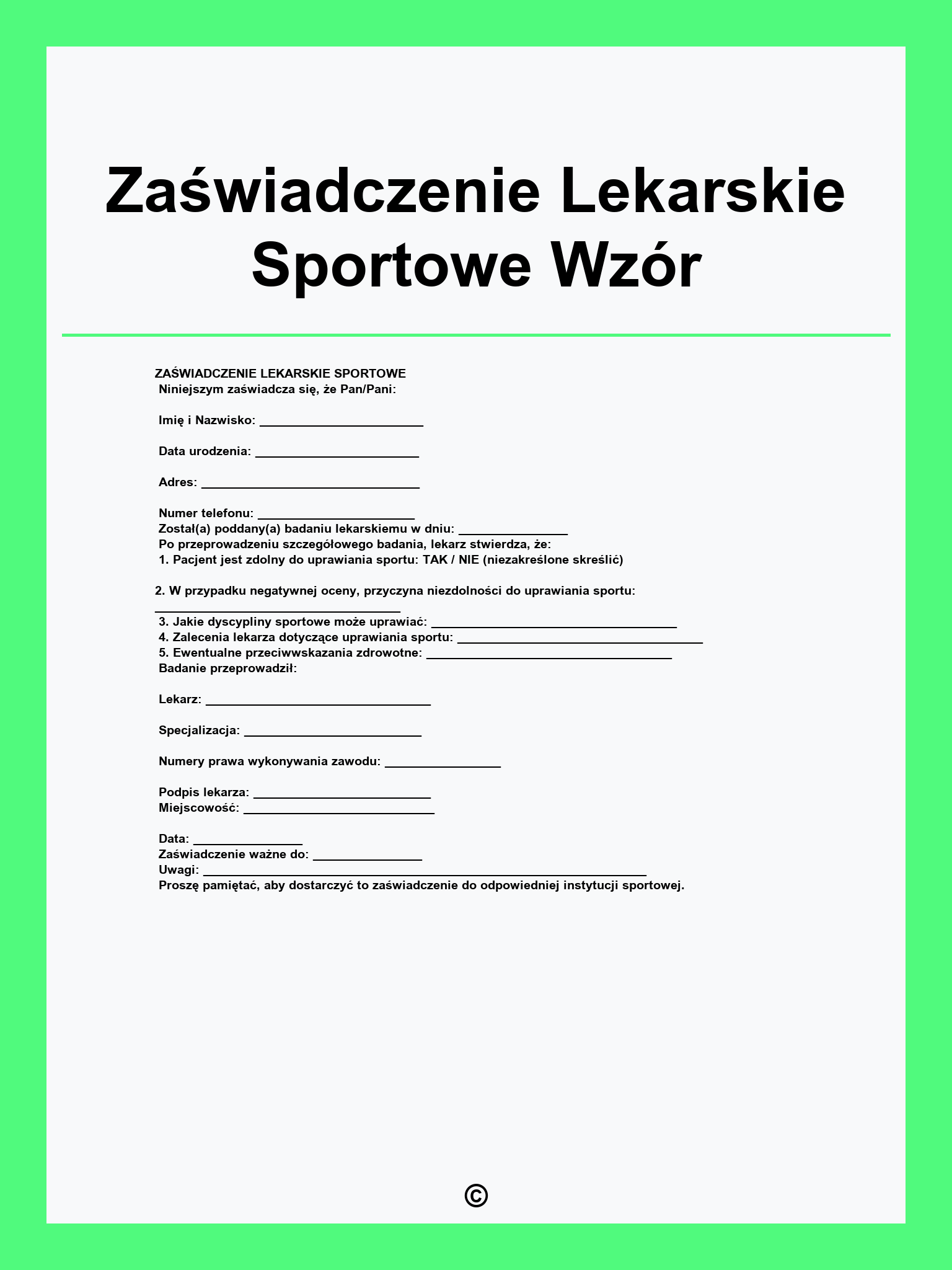 Zaświadczenie Lekarskie Sportowe Wzór