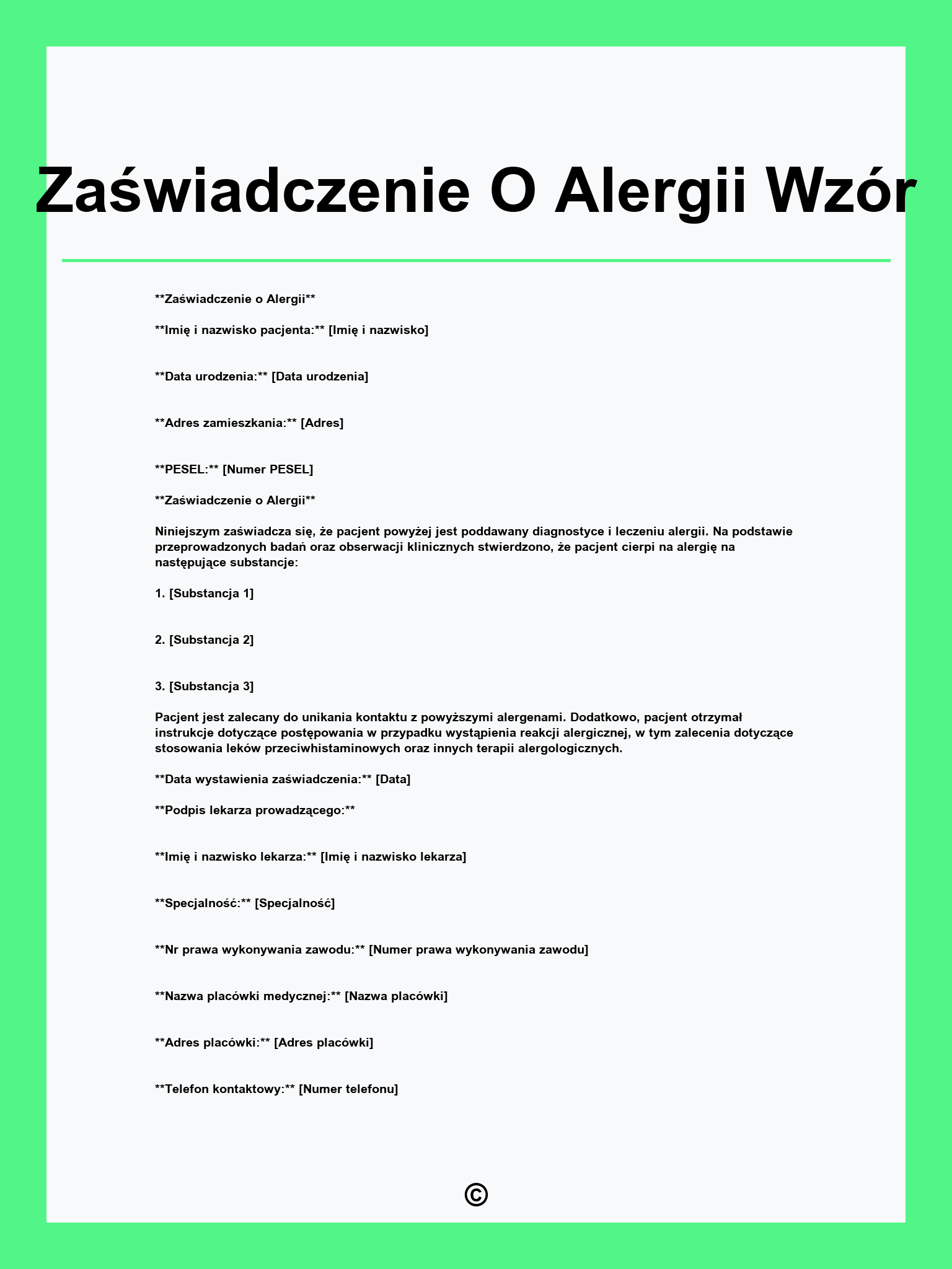 Zaświadczenie O Alergii Wzór