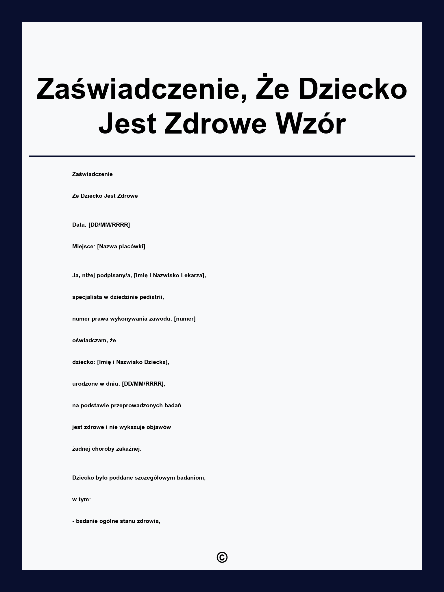 Zaświadczenie, Że Dziecko Jest Zdrowe Wzór