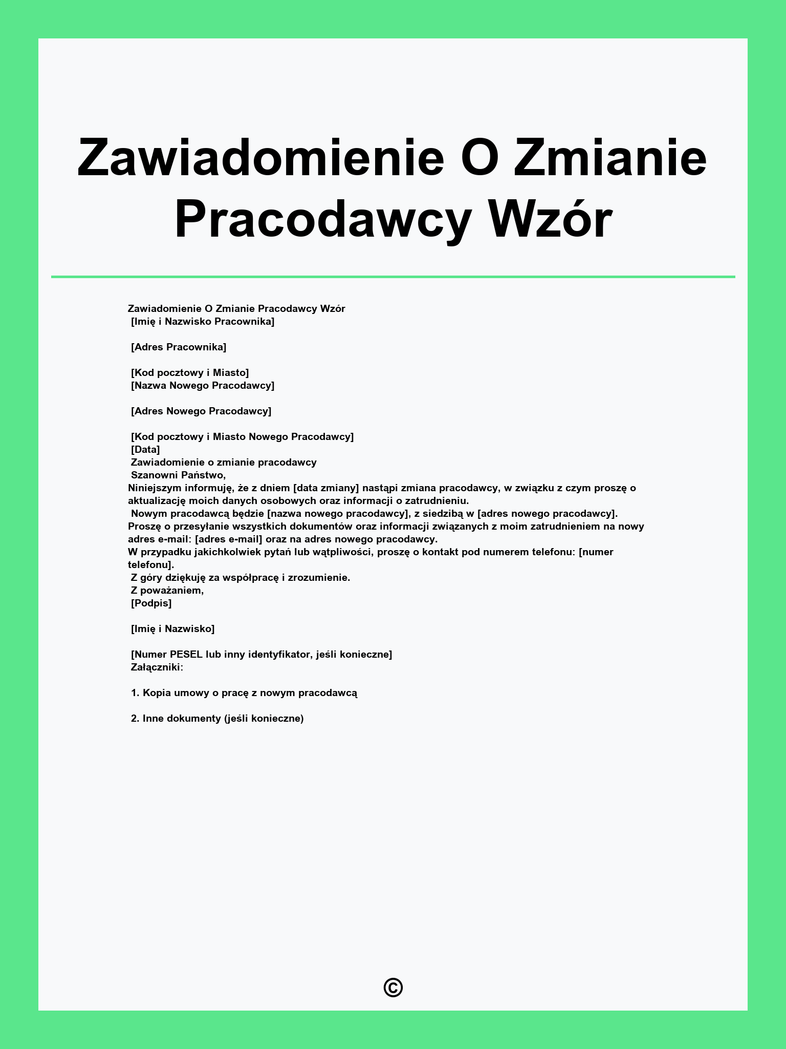Zawiadomienie O Zmianie Pracodawcy Wzór