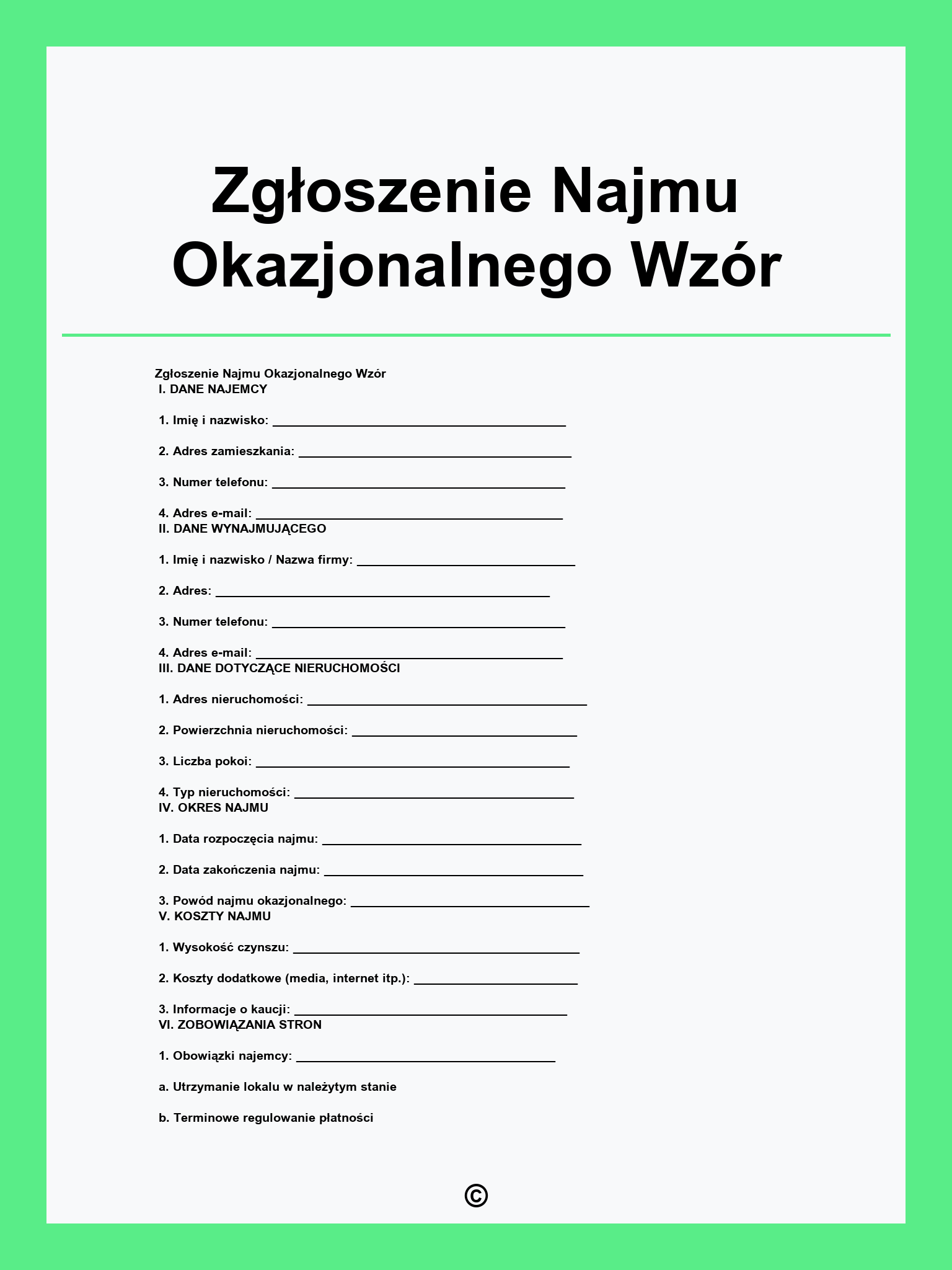 Zgłoszenie Najmu Okazjonalnego Wzór