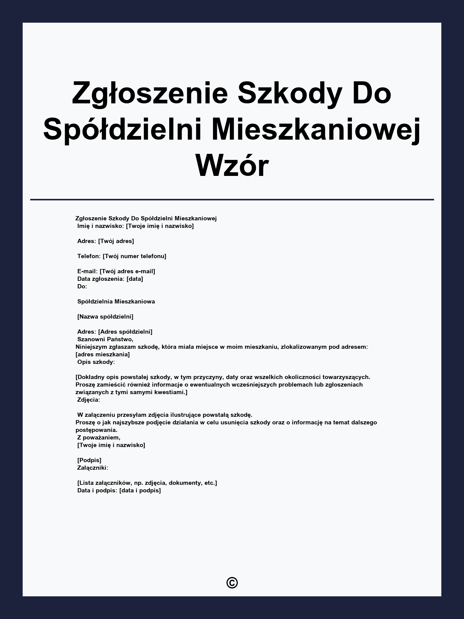 Zgłoszenie Szkody Do Spółdzielni Mieszkaniowej Wzór