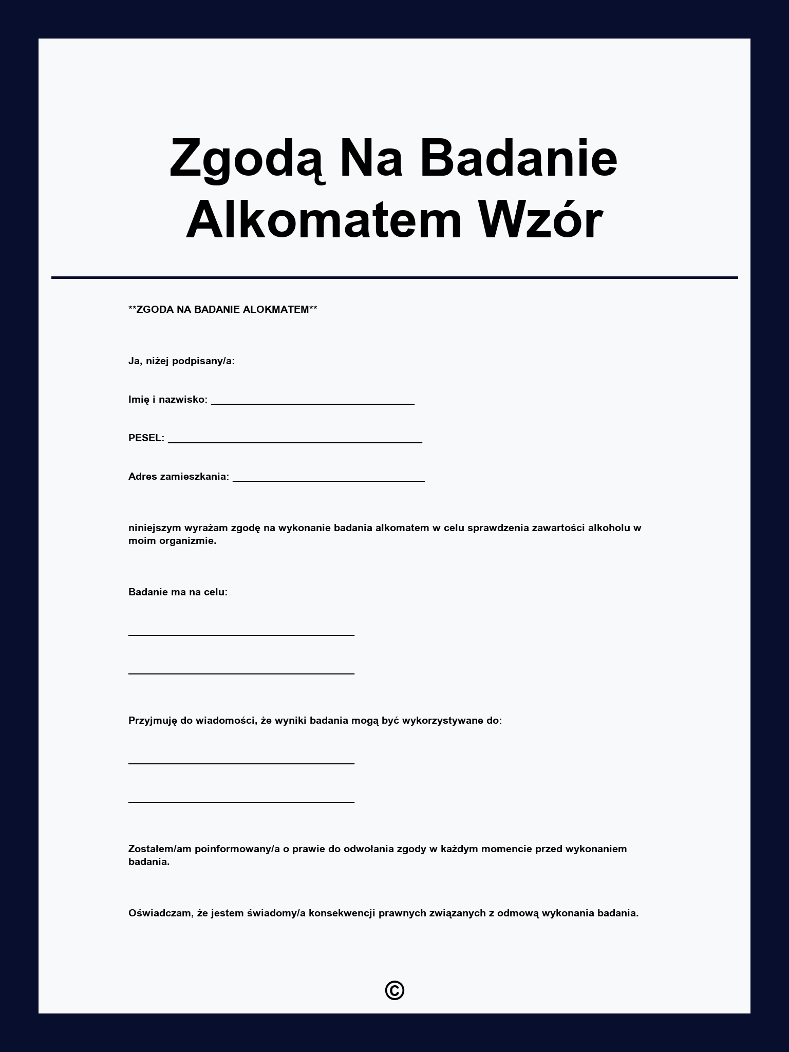 Zgodą Na Badanie Alkomatem Wzór