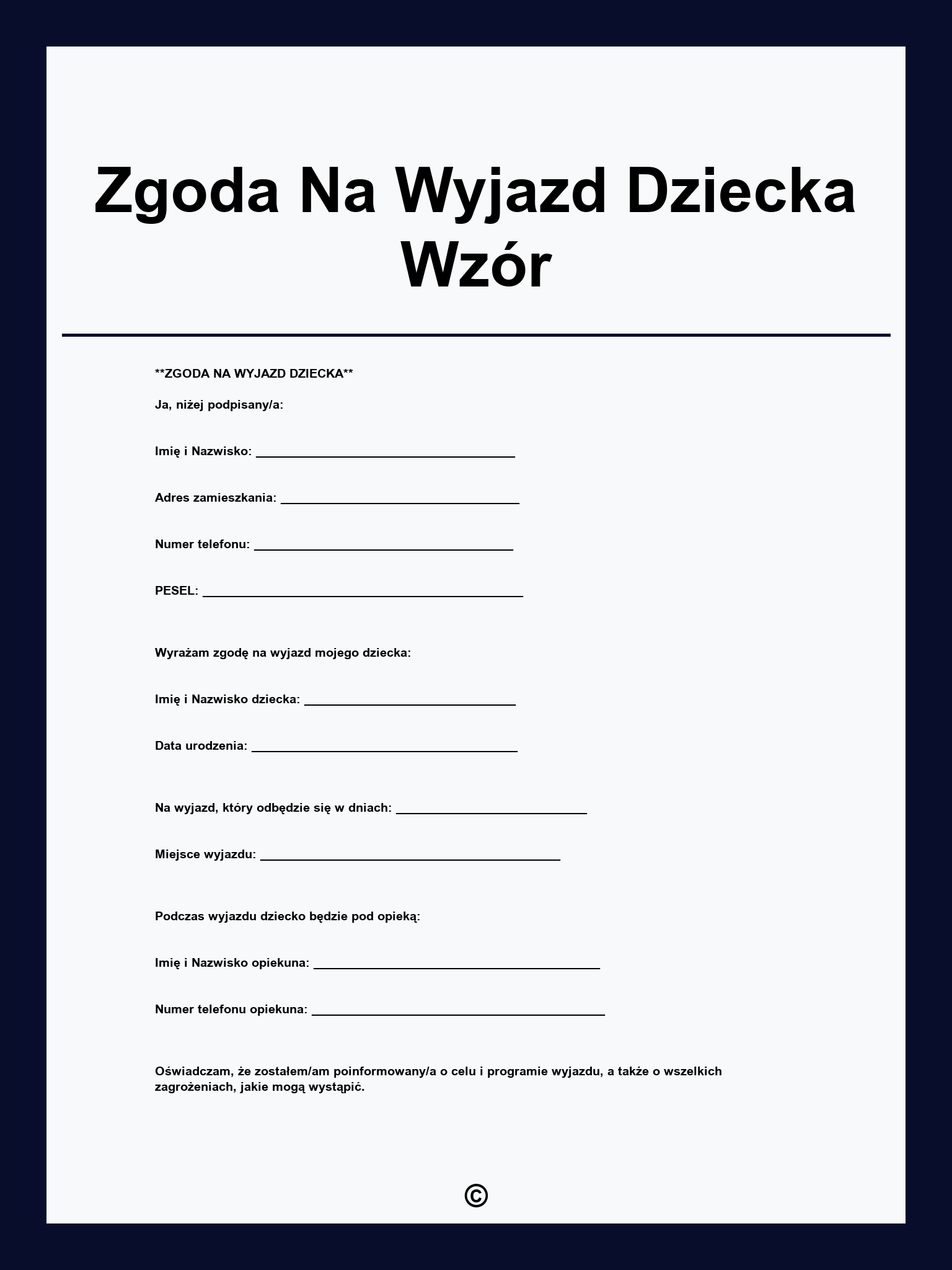 Zgoda Na Wyjazd Dziecka Wzór
