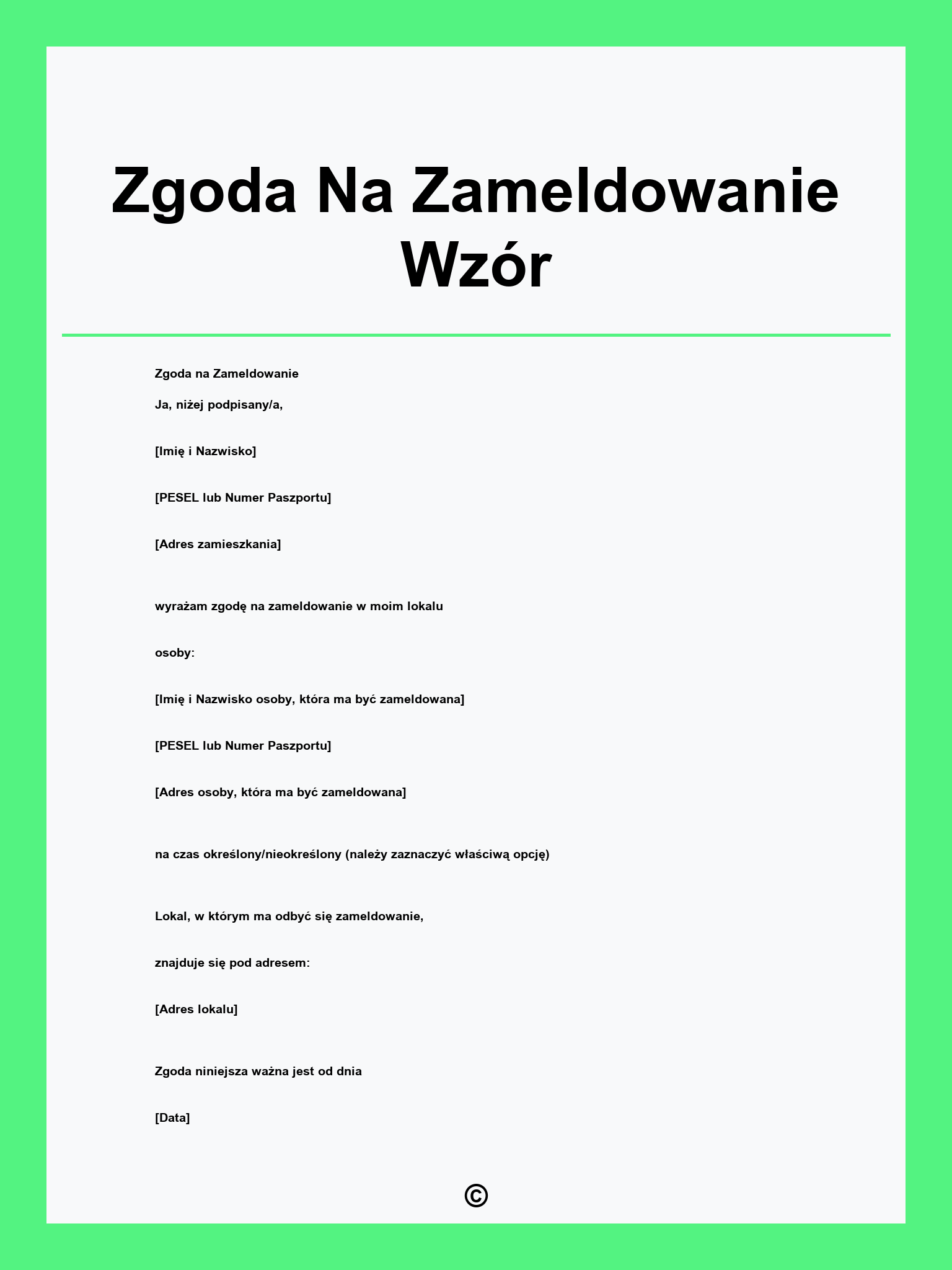 Zgoda Na Zameldowanie Wzór