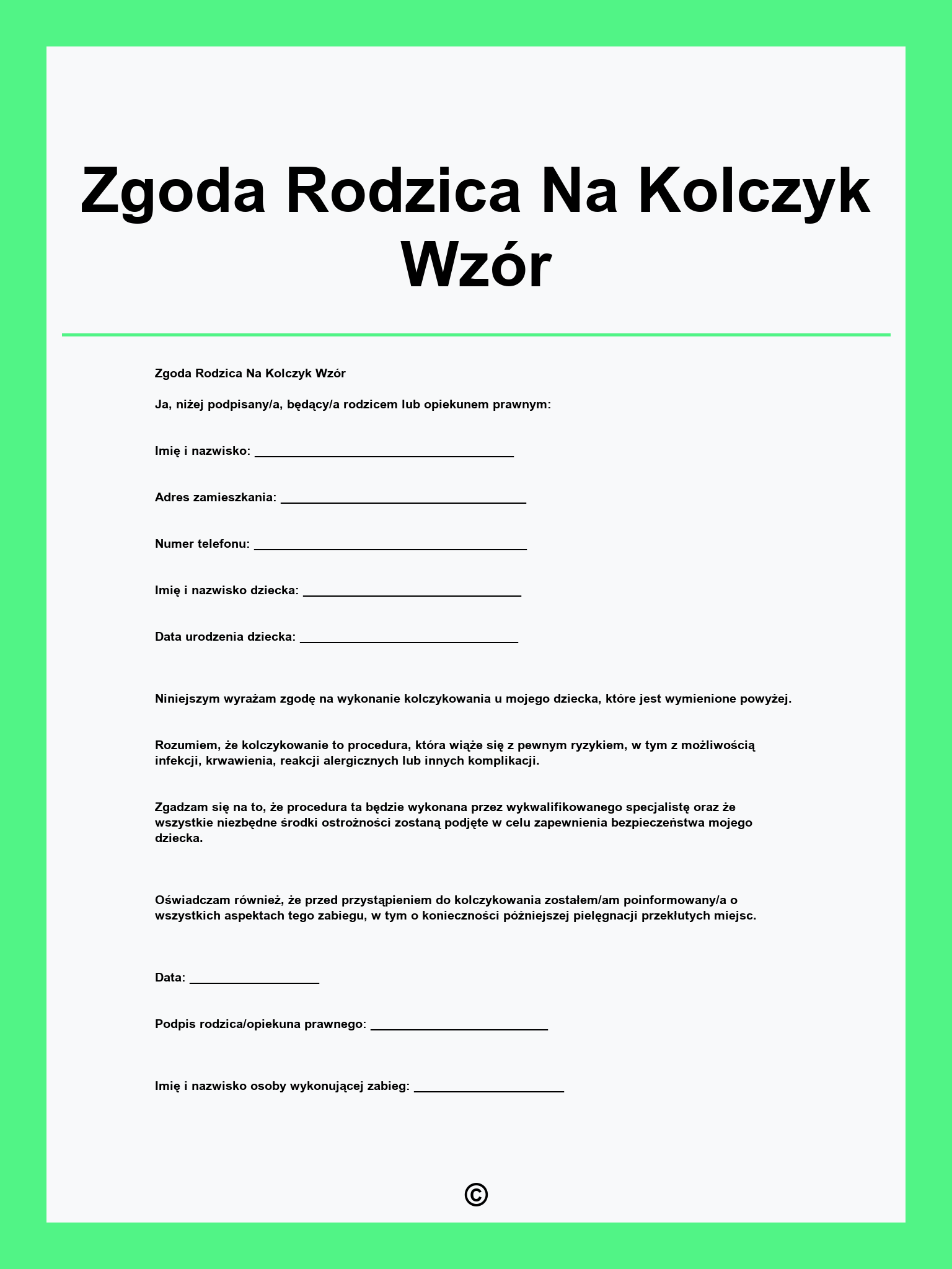 Zgoda Rodzica Na Kolczyk Wzór
