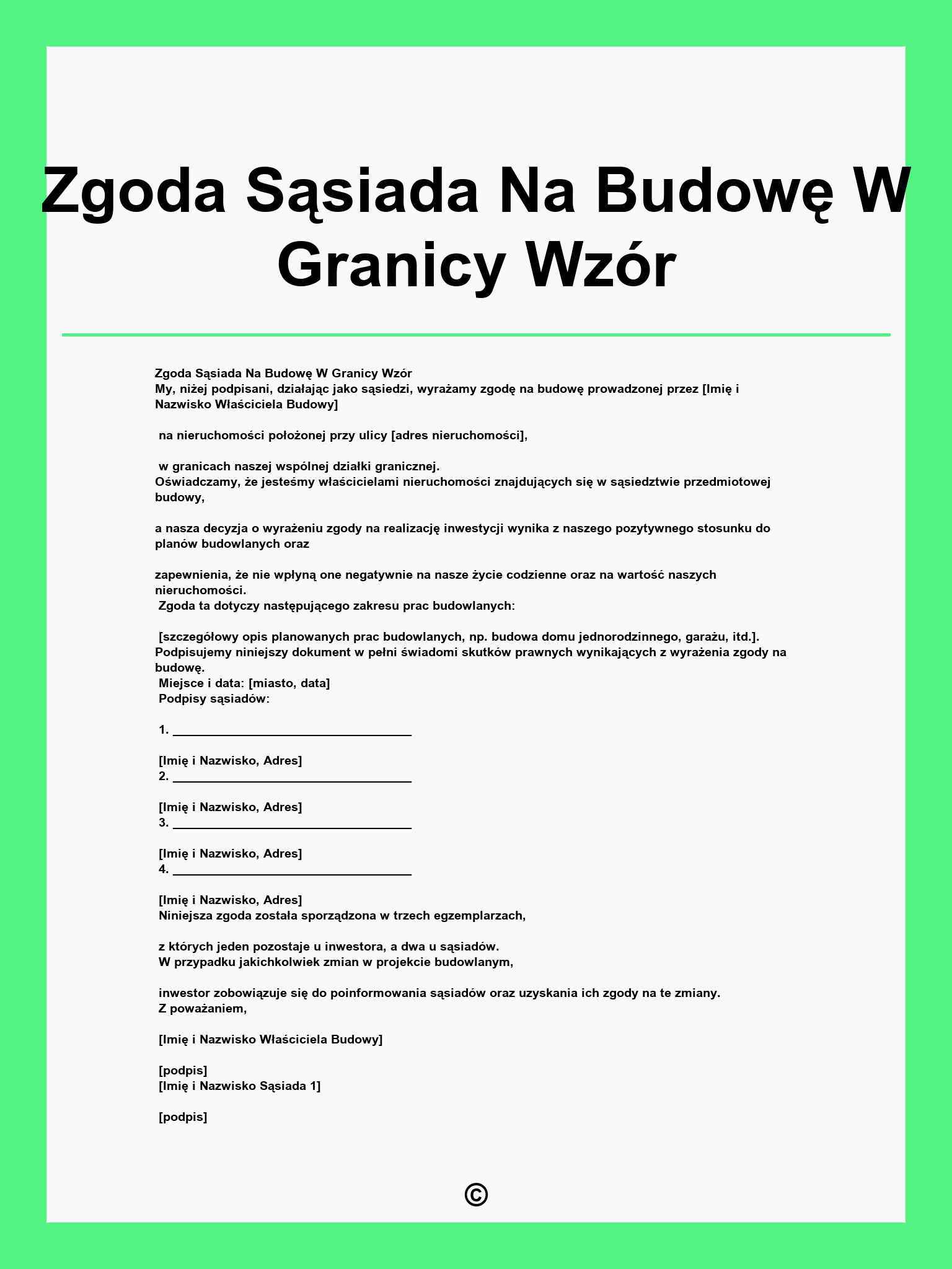 Zgoda Sąsiada Na Budowę W Granicy Wzór