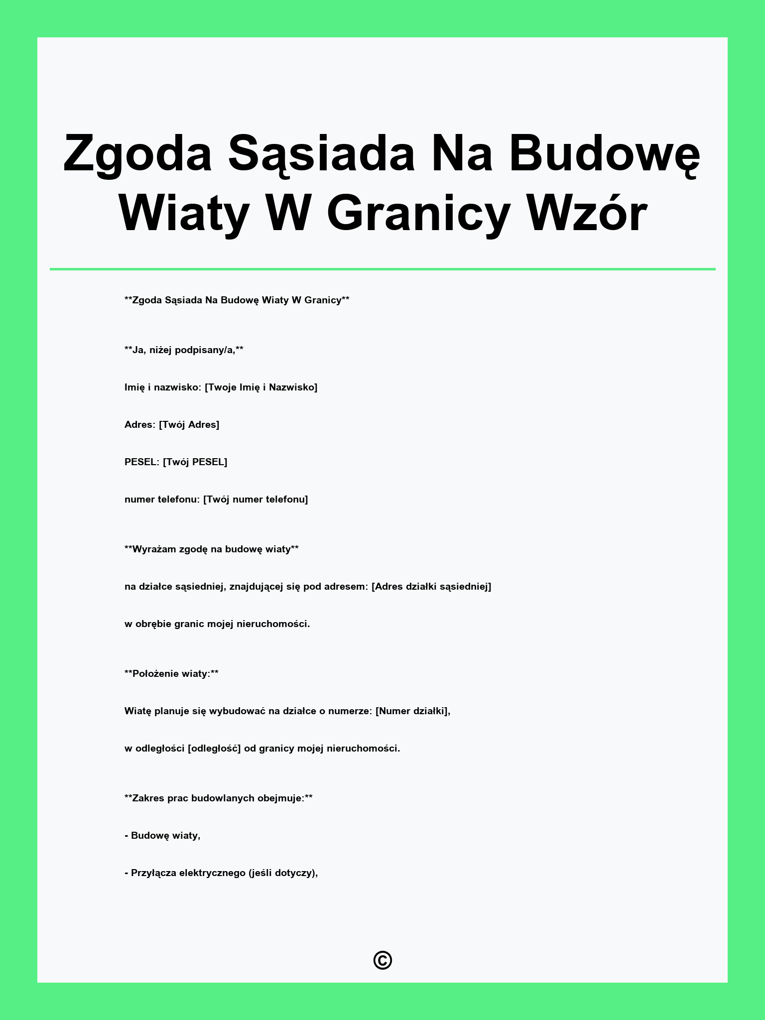 Zgoda Sąsiada Na Budowę Wiaty W Granicy Wzór