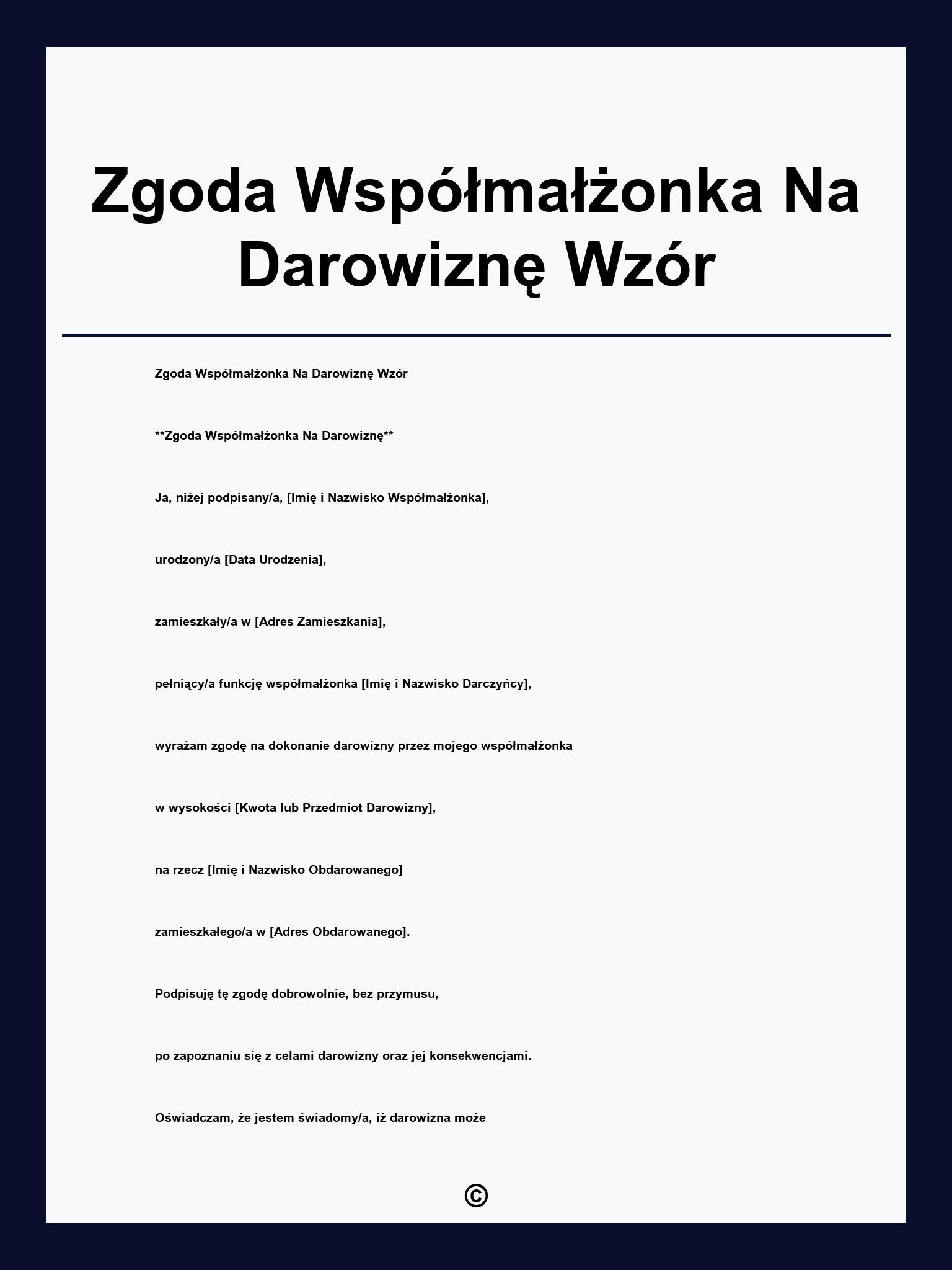 Zgoda Współmałżonka Na Darowiznę Wzór