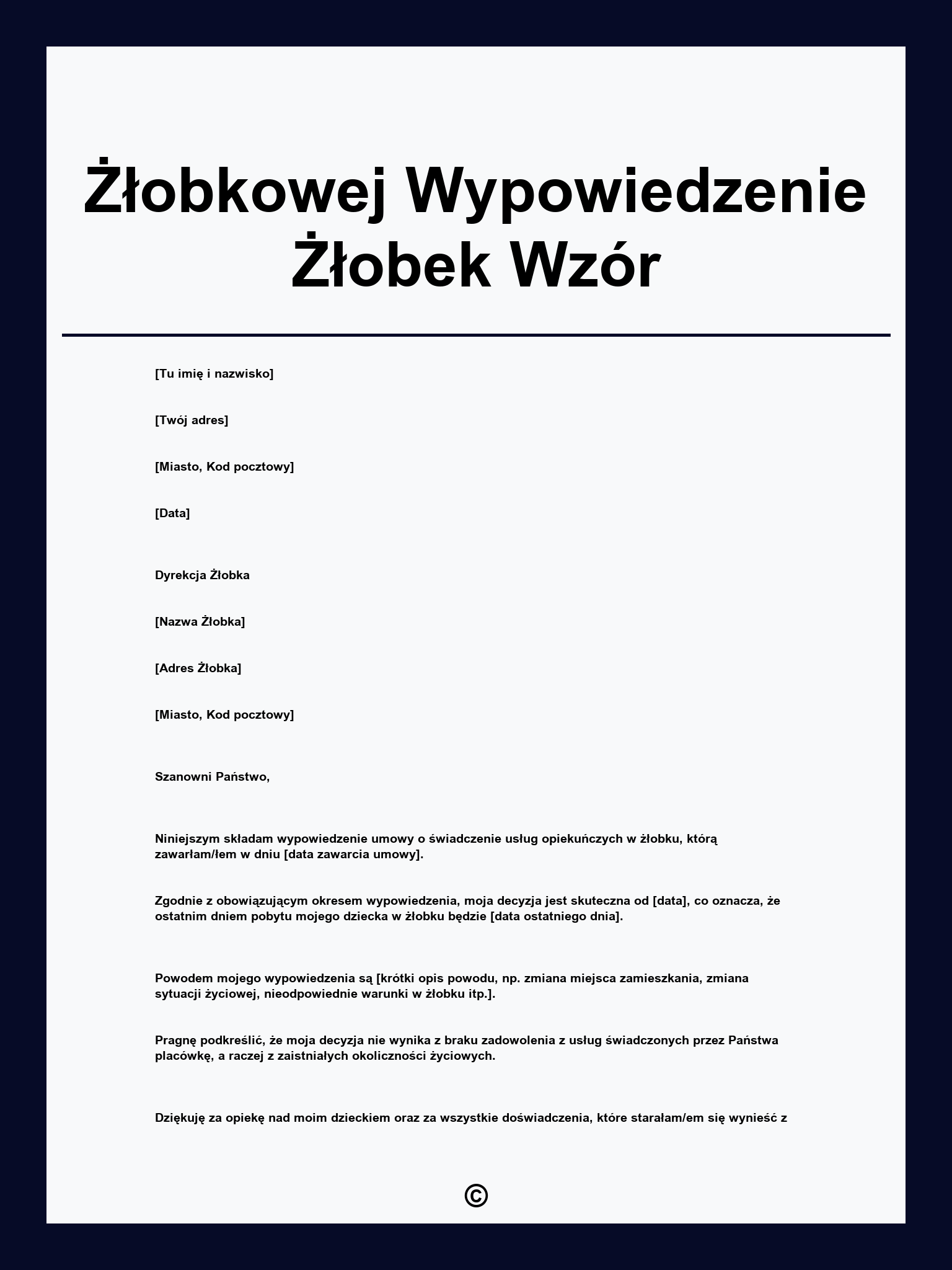 Żłobkowej Wypowiedzenie Żłobek Wzór