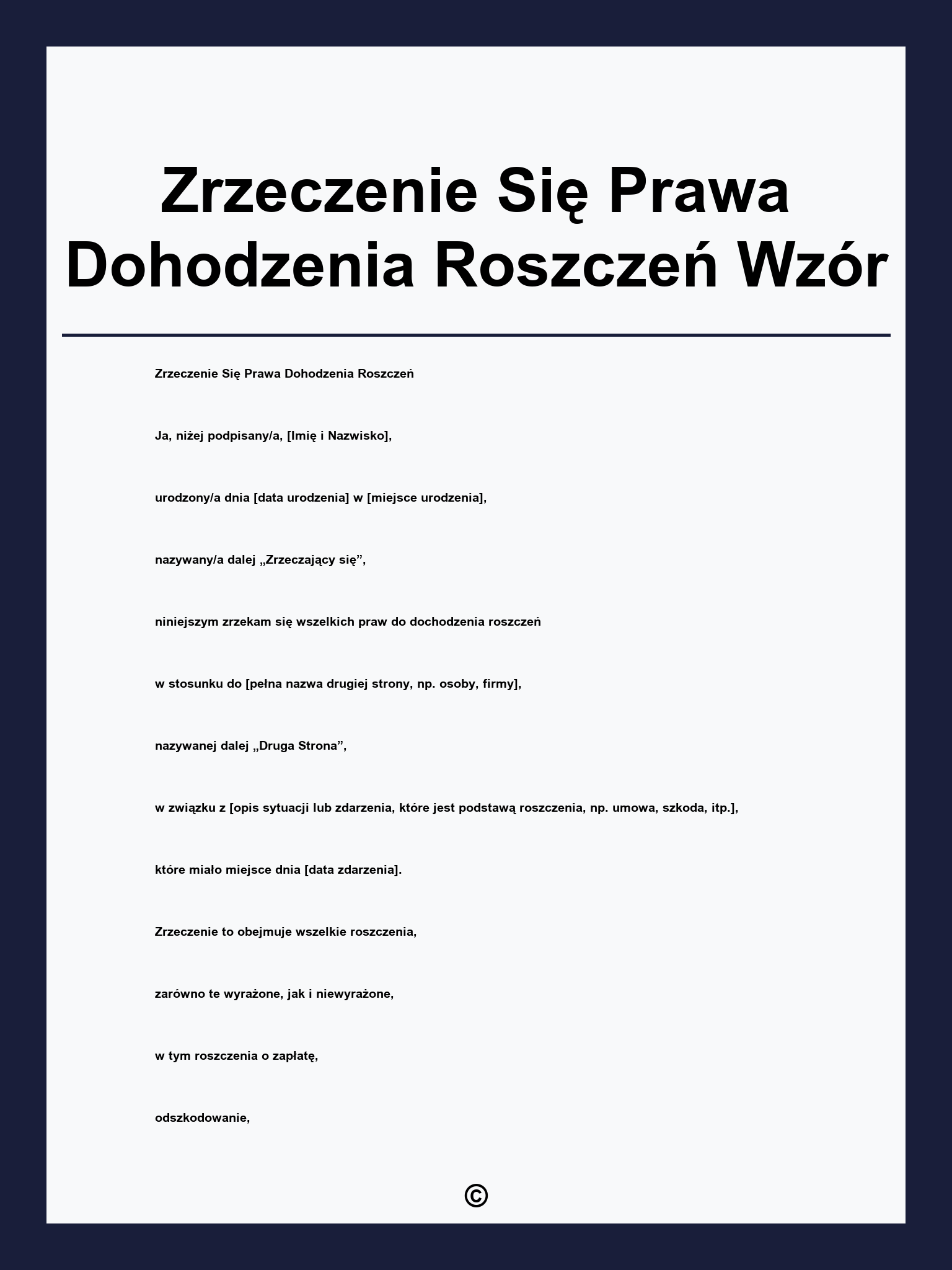 Zrzeczenie Się Prawa Dohodzenia Roszczeń Wzór